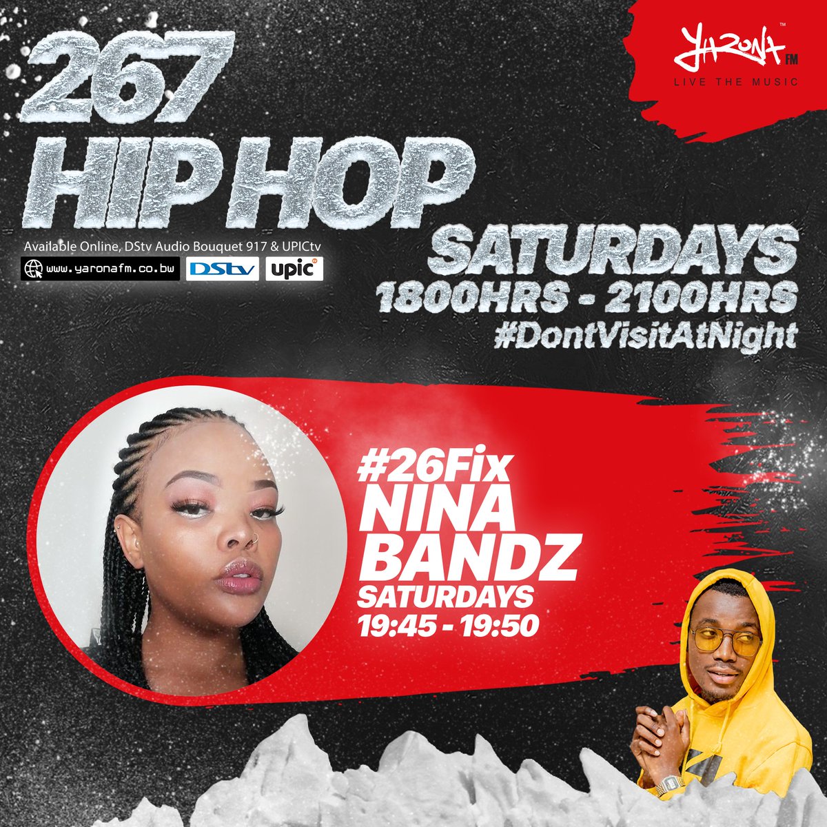 swaythadj's tweet photo. Im back on air today ❤️
18:00 #26Mix with @swaythadj
18:45 #267RepYourHood (Gaborone VS Marapong)
19:10 #267CelebrityHangawt (@TrillaTrp)
19:45 #26Fix (@BandzNina)
20:10 #267PostAndChill (Alain Bright)
20:40 #267CatalogueBattle (Anything with YUSEF VS ARA Africa) https://t.co/nImULHBP15