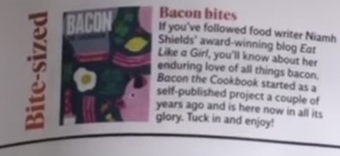 niamhshields_'s tweet photo. Only delighted to find out by surprise via the ‘gram that lovely @DonalSkehan gave lil #BaconTheCookbook a lovely mention in @independent_ie!

So pleased! Thanks, Donal.

The screen grab is a bit blurry but you get the gist.

You know where to get yours: https://t.co/1J3UyBtyIR https://t.co/ILnFnSkNt5