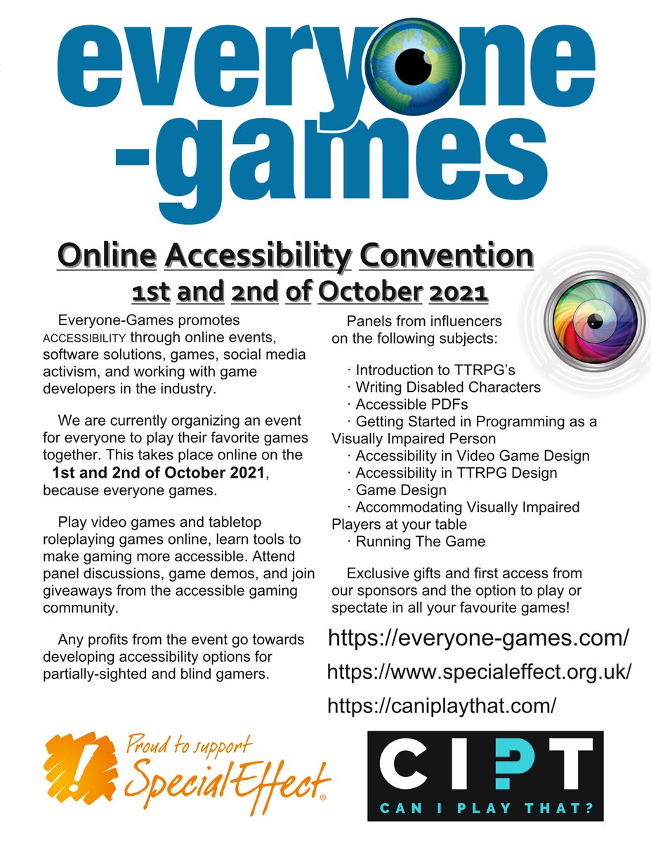 brailleknights's tweet photo. Want to get involved in the @EveryoneGames2 Event on the 1st and 2nd of October? Reach out now!

#Accessible #Accessibility #TTRPG #Gaming #Games #Video #Disabled #LowVision #PartiallySighted #Blind #VisuallyImapired #Hobby https://t.co/mLVXSaI5DW