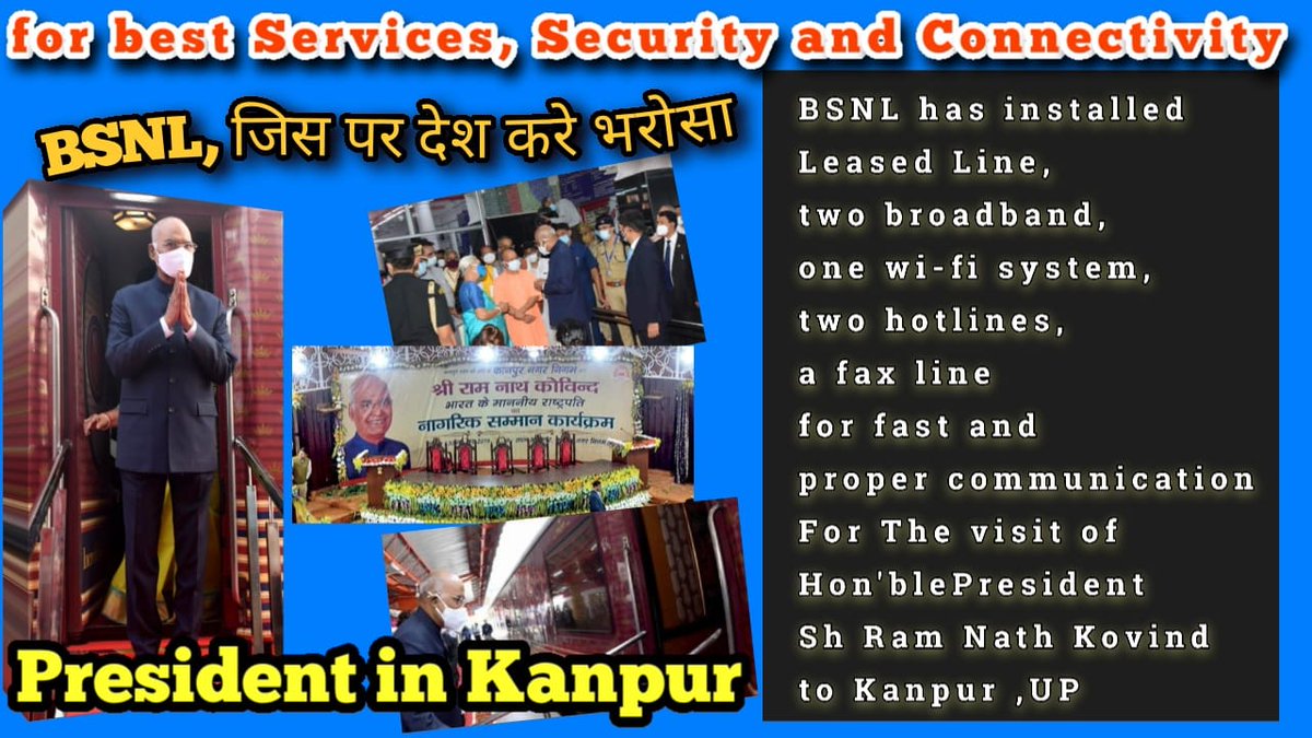 nagellatrinath's tweet photo. For The visit of @rashtrapatibhvn honourable Sh Ram Nath Kovind to Kanpur ,UP ,@BSNLCorporate has  tested and provided  the High speed FTTH, Lease line ,Hotline services. GMTD Kanpur Sh Manish Kumar and whole team is working dedicatedly for the event .@PMOIndia @rsprasad @CMDBSNL https://t.co/AIddP7tEXk