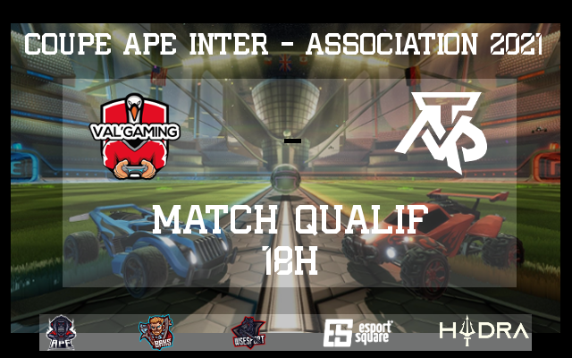 🤩Dernier Match de Qualif

🏆Coupe APE 2021

🥳Le gagnant du match repartira minimum avec 50 euros pour son Association #eSports et une place en Finale a 20H

<a href="/ValGaming17/">Val'Gaming</a> ⚔️ <a href="/tonaryesport/">Tonary eSport</a> 

🎙️18H Cast by @Sora56800 
twitch.tv/abyssalproject…

#RocketLeague #twitch