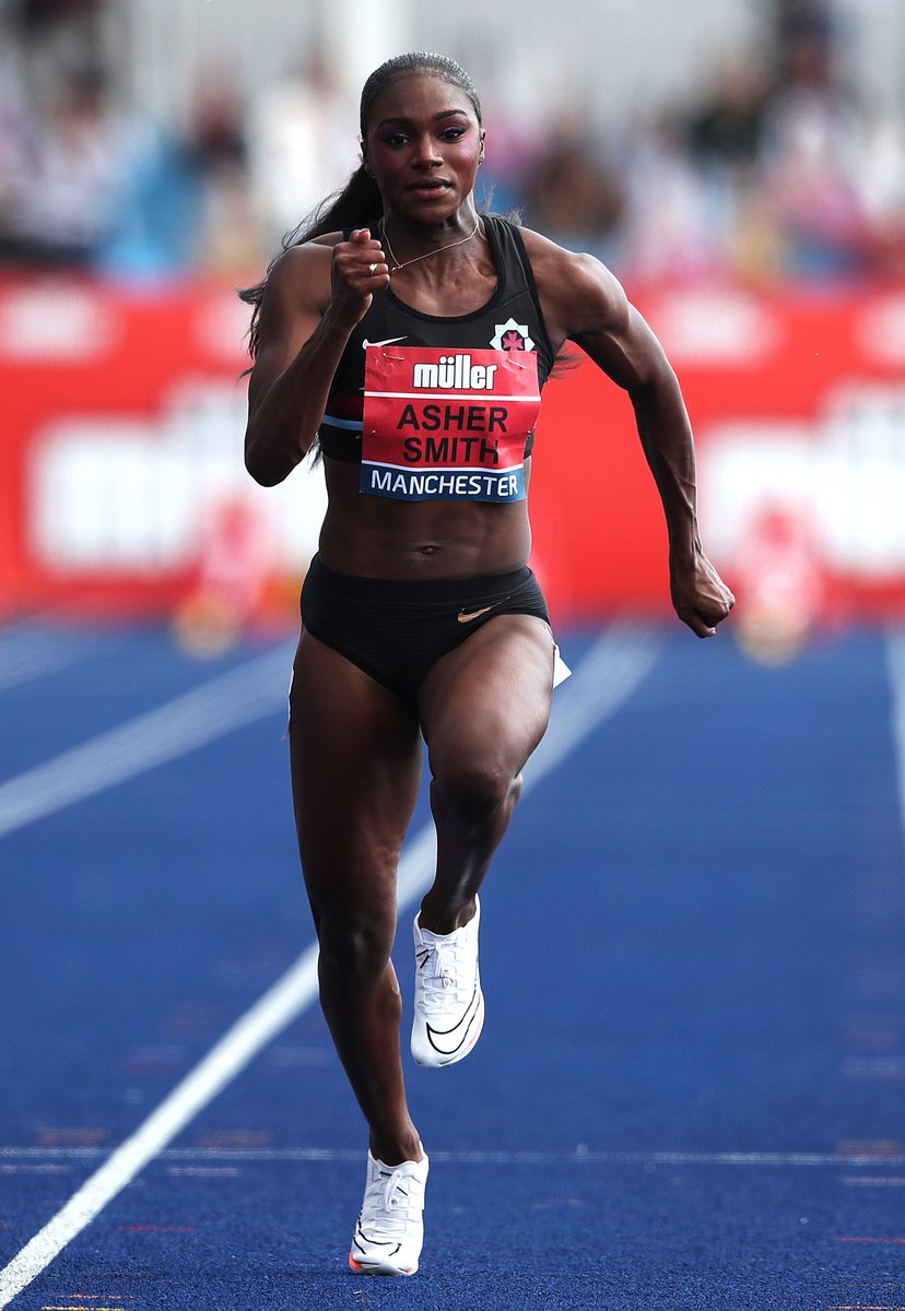 BritAthletics's tweet photo. A championship and stadium record (10.91) for @dinaashersmith ⚡️ 

She raced into the women's 100m final along with fellow semi-finals winners @daryllneita (11.09) and @MissAshaPhilip (11.39). 

Finalists: https://t.co/KZEbAXz8Vy 

#MullerBritishChamps https://t.co/7bYqgnOUg9