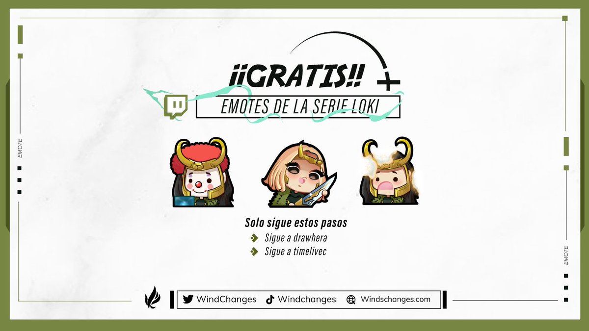Danielllmuller's tweet photo. Estoy regalando este pack de 3 emotes de loki con 3 simples pasos.

- Seguirme y a @TimeliveC @WindChanges_ 
- Dejar tu like 
- RT 

y listo estas participando 🥰 https://t.co/2BQEp79z1t
