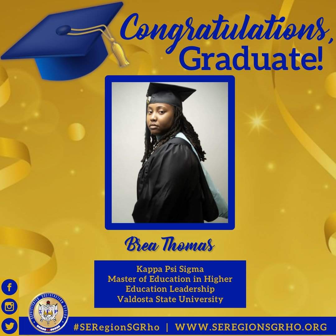 SEREGIONSGRHO's tweet photo. Congratulations, Soror Thomas! 🎓💙💛

#SERegionSGRho #SigmaGammaRho #SGRho #SGRhoGrad #SGRhoGraduates #GraduationSeason https://t.co/IlkDmrOUMc