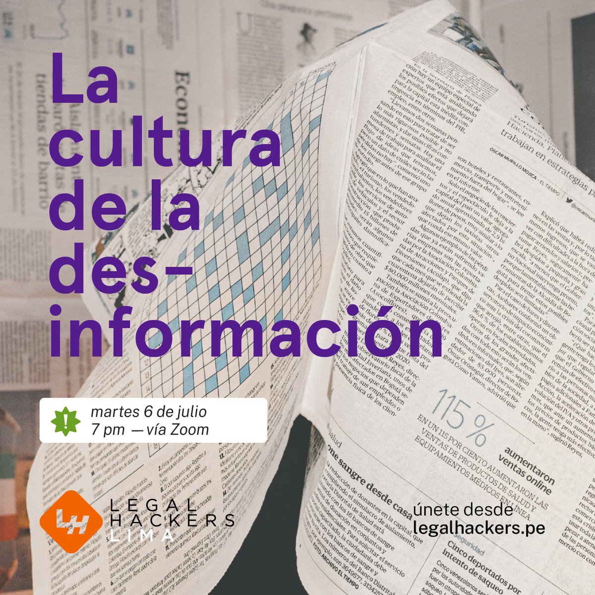 LegalHackersLim's tweet photo. Caer en las noticias falsas es más fácil de lo que parece, romper el ciclo de la desinformación está en tus manos. 
Únete este 6 de julio a las 7:00 pm en https://t.co/FFyF778HLo https://t.co/ArUXKEQEAg