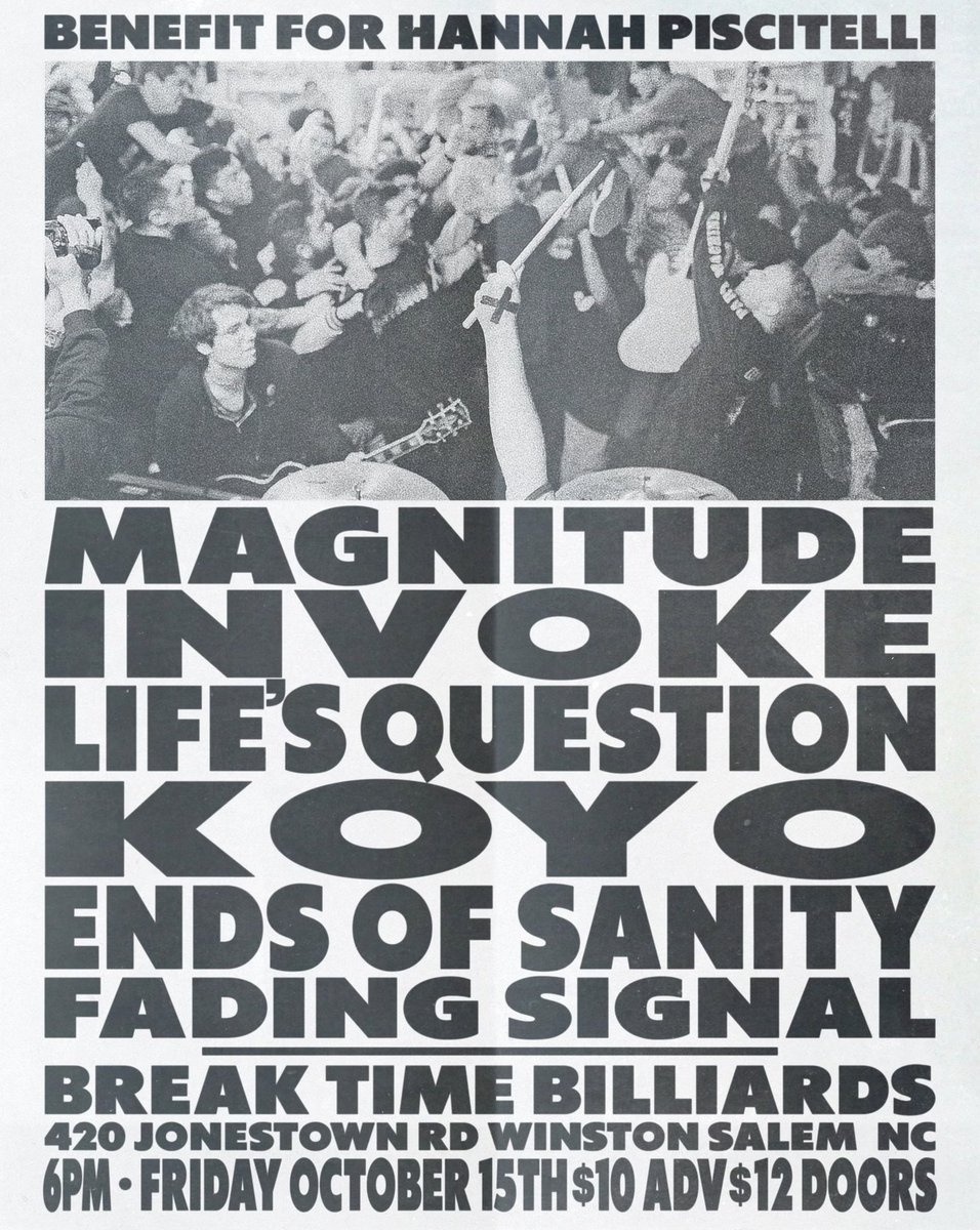 magnitudenc's tweet photo. NC on 10/15 for our friend Hannah. Pre-sales go up Monday https://t.co/VGxMIPYJSG