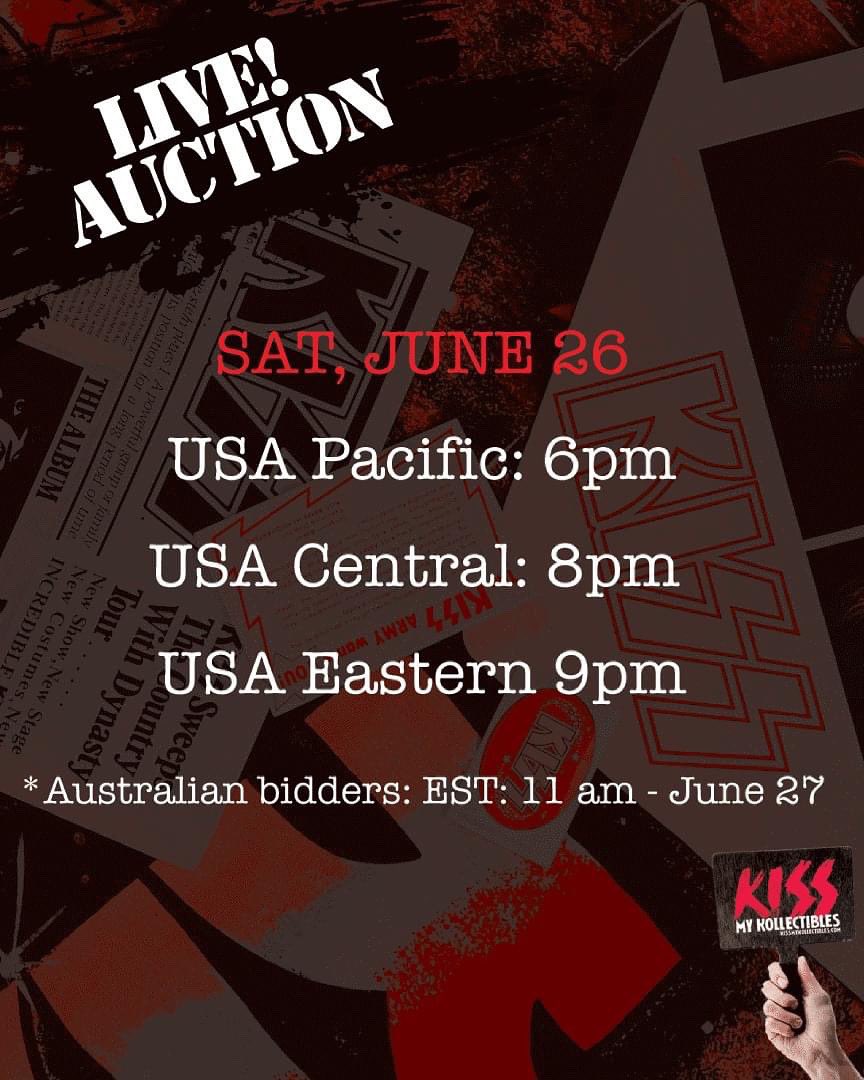 LIVE AUCTION!! JUNE 26 - Nicholas Buckland's ton 'o KISS Kollectibles! From the '70s, '80s, '90s and beyond...
To able to bid in this auction you need to go here now: streamyard.com/facebook and click "Allow StreamYard to see your Facebook Live comments" <a href="/NJBuckland/">Nicholas Buckland</a>