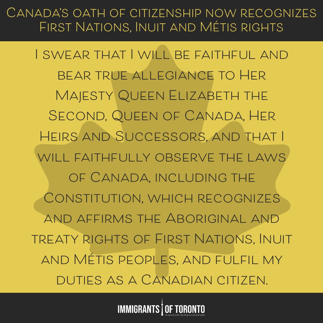 immigrantsofto's tweet photo. As immigrants, it's our responsibility to learn about the country we're living in.
And now Canada's oath of citizenship recognizes First Nations, Inuit and MΓ©tis rights! π
#immigrantsoftoronto #firstnationspeople #citizenship #canada #toronto #immigrantsofcanada #podcast https://t.co/s4wL7nw4rS