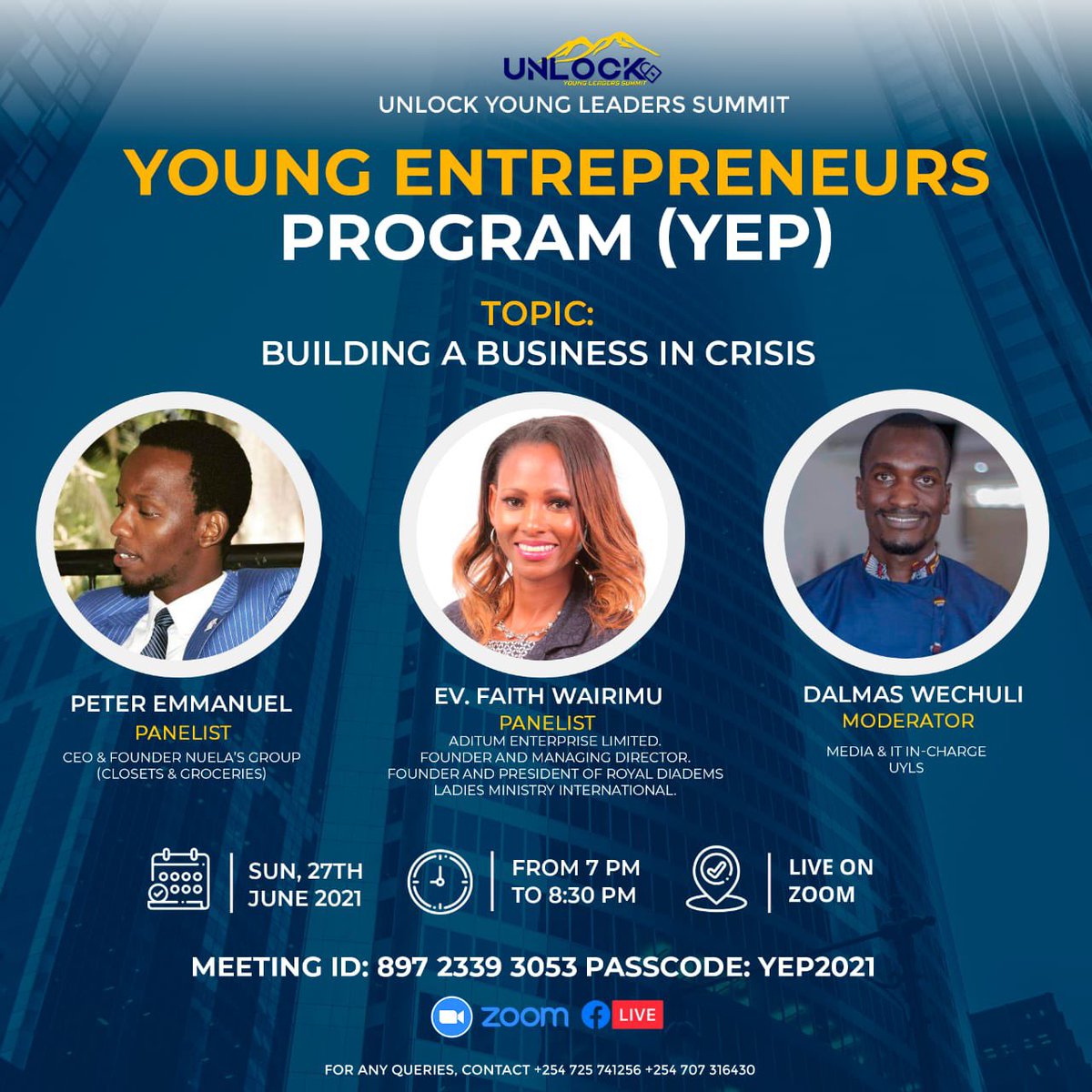 unlock_summit's tweet photo. If you’re waiting for COVID to end to launch that business, you could be wasting a lot of time, please come tomorrow we have a date both on zoom and Facebook 👇👇

#YEP
#YoungEntrepreneursProgram
#BuildingaBusinessinCrisis
@w_dalmas 
@EugineSteph 
@MercyImbinda 
@MweuSenior https://t.co/4SQNHMWRQI