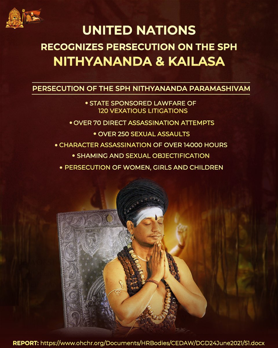 SriNithyananda's tweet photo. Report: https://t.co/XSE0HZHBqo

#UnitedNationsRecognisesPersecutionOnTheSPHNithyanandaAndKailasa
#Nithyananda
#Kailasa https://t.co/rj3hOb98Lk