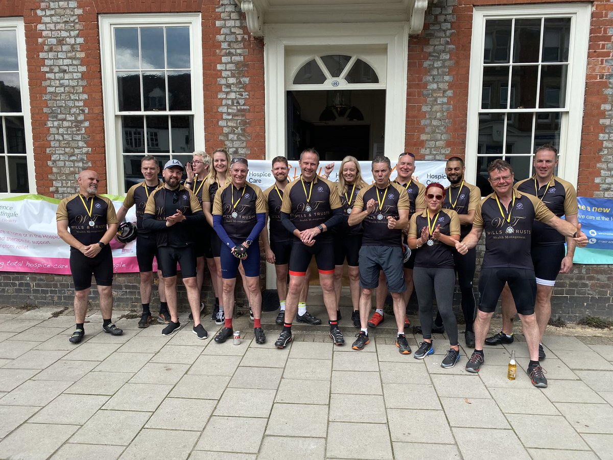WTrustsWMGroup's tweet photo. They have done it!!! A superb effort from all cyclists. They tackled some monster climbs and varying weather, had sore limbs and navigated tricky routes all to travel 210 miles in 3 days, office to office in support of four incredible hospice charities. https://t.co/50WxX6rBIm