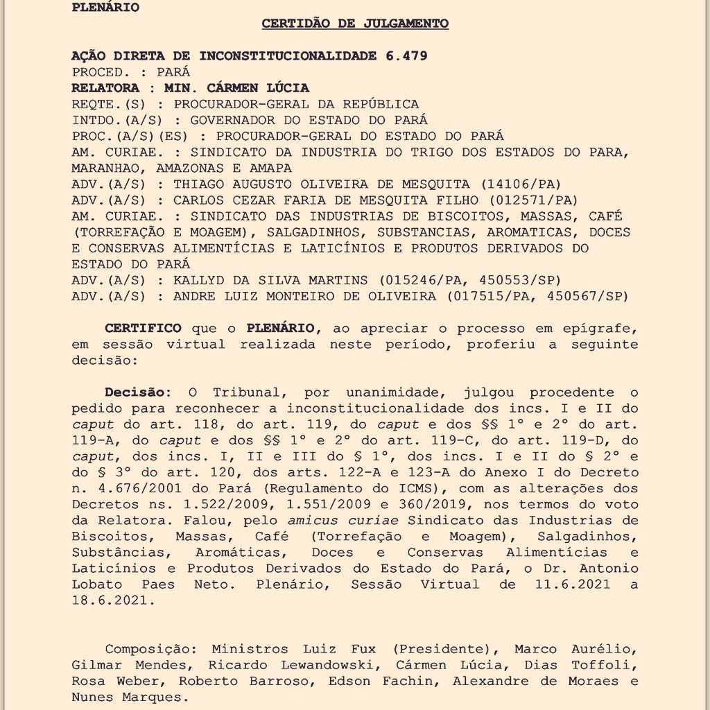 Antonio__Neto's tweet photo. O plenário do STF @STF_oficial, por unanimidade, declarou a Inconstitucionalidade do Decreto Paraense n. 360/2019, que trata sobre o ICMS incidente na cadeia produtiva dos derivados de trigo no Estado do Pará. O pleito foi atendido na ADIN 6479, ajuizado pelo PGR. @MPF_PGR . https://t.co/fw8drFW9xE
