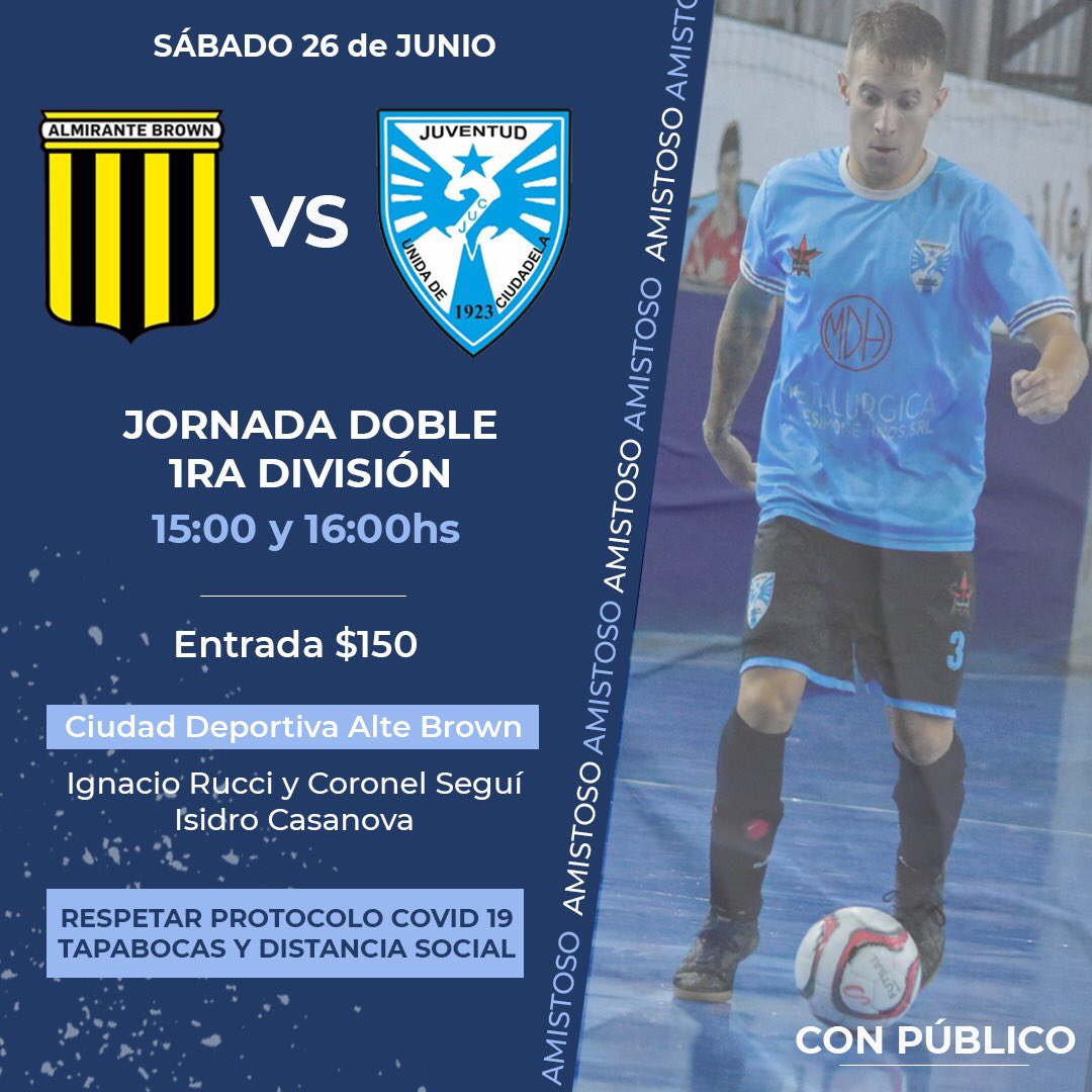 Hoy, #SeJuega 💪🏾

<a href="/FutsalAlmirante/">Almirante Brown Futsal</a> nos recibe desde las 15hs en un amistoso doble.

⚠️Tapabocas y distancia social. Nos cuidamos entre todos 😷
 
#VamosJuve