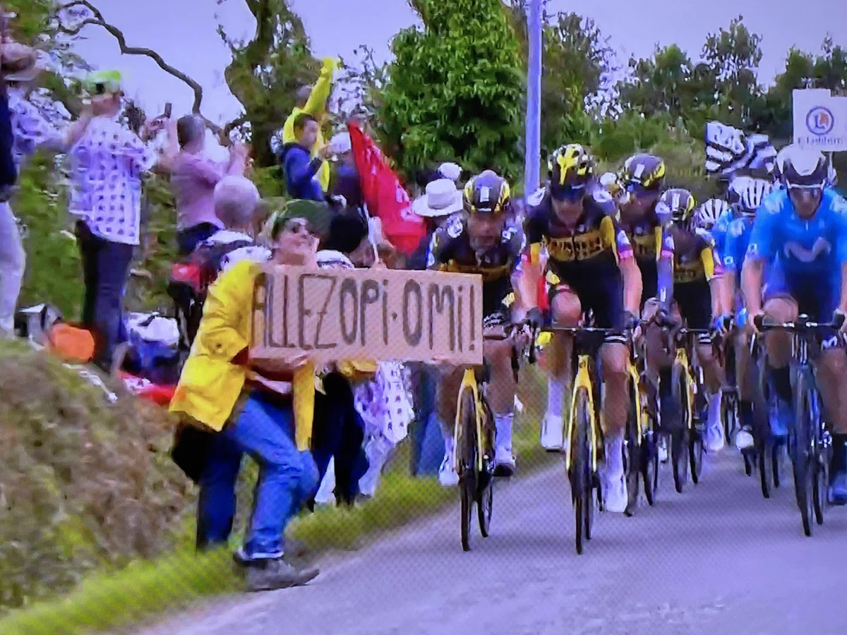 【悲報】女性観客が手製プラカードで選手を薙ぎ倒し、大規模な転倒事故を引き起こしてしまう