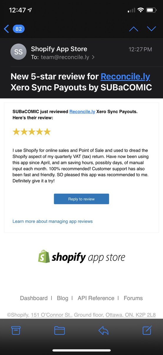 Really nice to see recommendations turn into installs turn into 5-star reviews

@shopify merchants are raving about <a href="/Reconcilely/">Reconcile.ly</a> and the customer experience they get from working with us!
