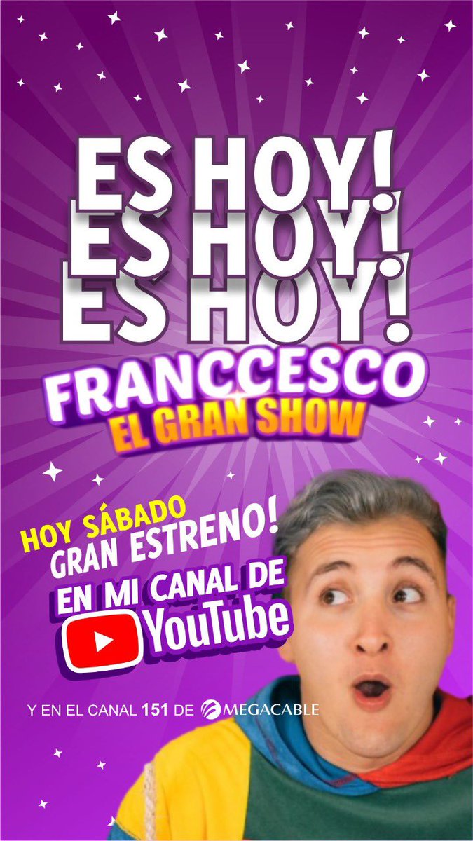 franccescofan's tweet photo. Es hoy es hoy!! No te lo puedes perder a través del canal 151 de MegaCable a nivel nacional y por mi canal de YouTube!! 🤩🤩🤩invitado especial @SoyBanaz https://t.co/ZpAd4C6BfF