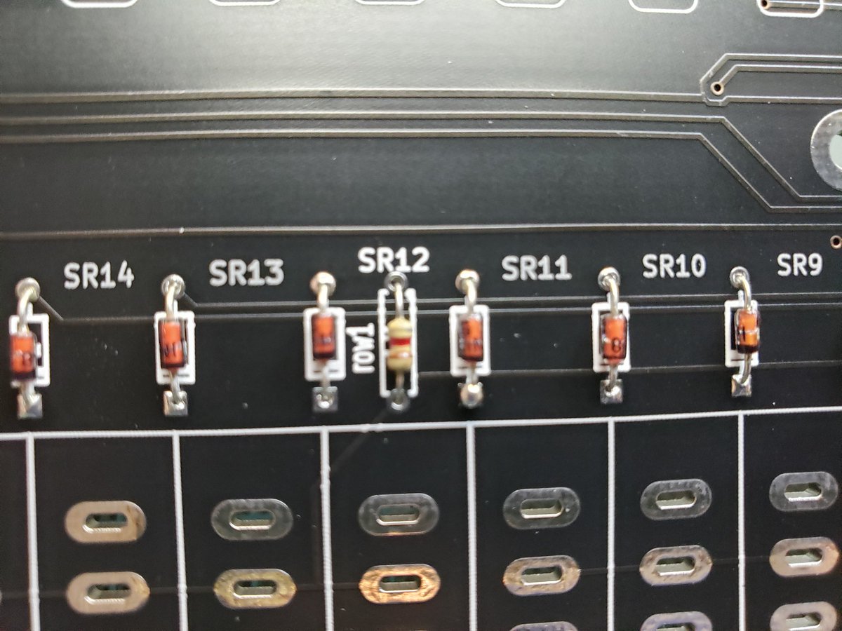 mark_lawler's tweet image. Followed by 12 resistors.  Making sure the color bands are all oriented the same way only for aesthetics. #PiDP11 #RetroComputing