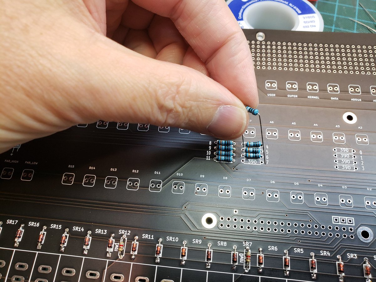 mark_lawler's tweet image. Followed by 12 resistors.  Making sure the color bands are all oriented the same way only for aesthetics. #PiDP11 #RetroComputing
