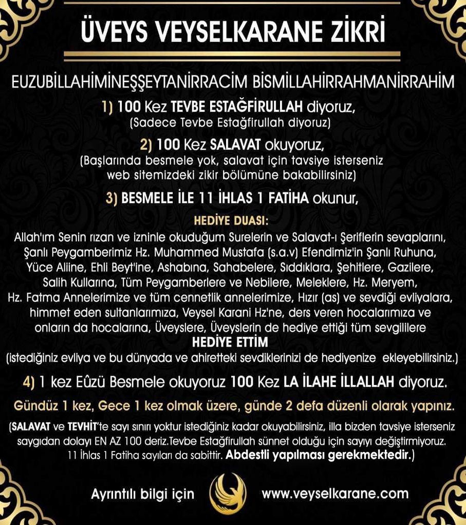 veyselkarane's tweet photo. Üveys Zikriyle Allah'ın Sevgisi, yardımları, merhameti ve sayısız lütuflarına nail olursunuz, işlerinizde yardımlar gelir, stresiniz, hastalıklarınız, korkularınız alınır. Rabbin büyük lütfu olan,dünya ve ahiret hayatında sevip,sevilmenin yoluna davetlisiniz
#izmir Faruk #kolaydı https://t.co/ikXV5pp9V1