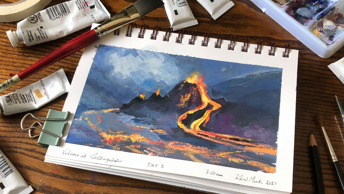 eldfjalladag's tweet photo. (Day 3 - 22.03.2021)
Painted this one early morning, when you still have that nice blue light over everything.
#fagradalsfjall #geldingadalir #eldfjall #eldgos #volcano #volcanopainting #painting #gouache #gouachpainting #icelandvolcano2021 #eldfjalladag https://t.co/VWZV1xhbaI