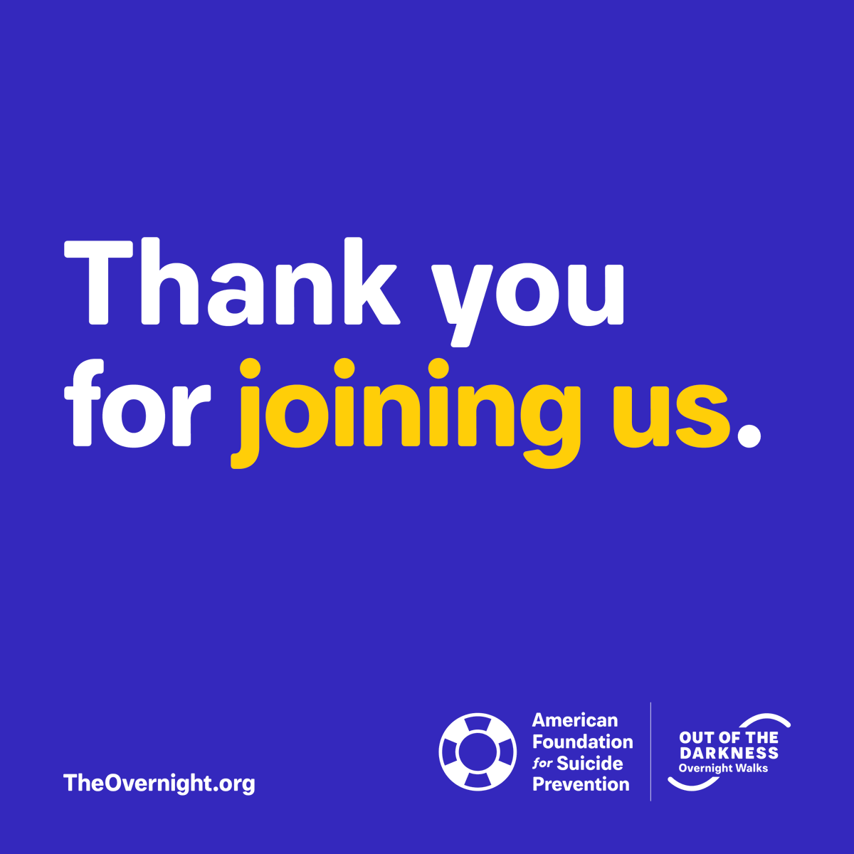 OvernightWalk's tweet photo. Thank you so much for joining us for The Overnight Virtual Experience!  Over 1500 participants joined us and raised almost $900,000 this year. Thank you for helping us save lives and bring hope to those affected by suicide. https://t.co/FKuDw9vRI1