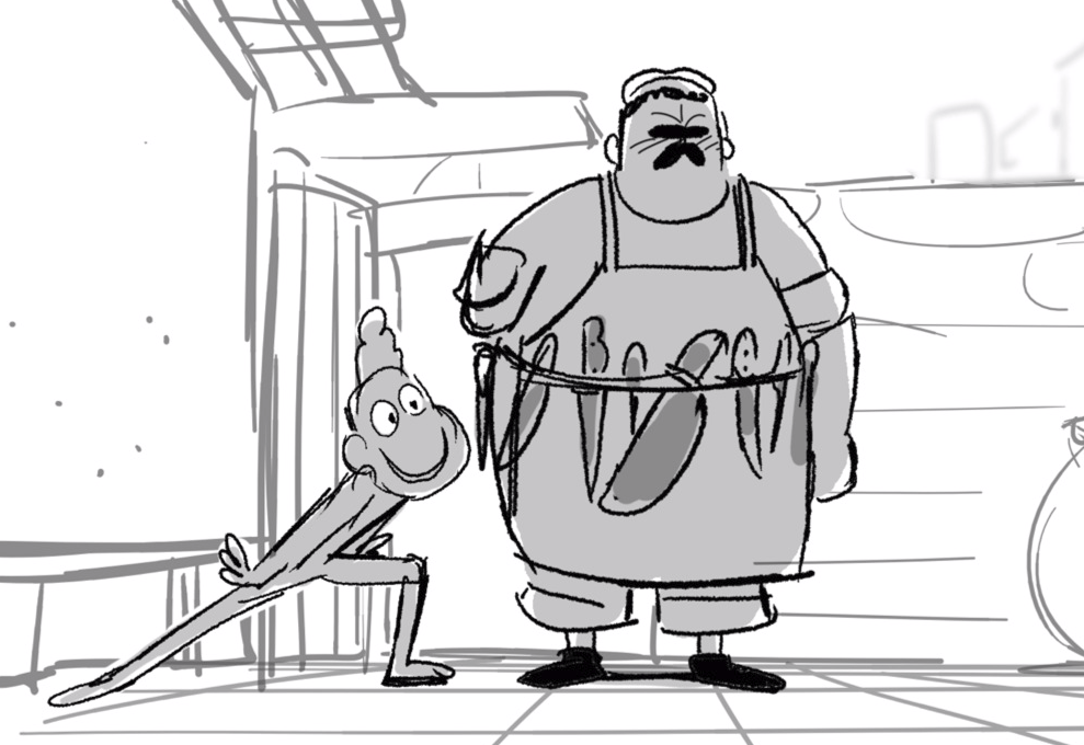 tekkoman1's tweet photo. 'Which knife do I get? Huh? Huh?' (storyboard panel) #lucawatchparty #lucamovie #storyboards https://t.co/v7tpAAvbey