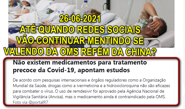 Mesmo com estudos já publicados em conceituadas universidades pelo mundo, da eficácia da Ivermectina e Hidroxicloroquina combinadas a outros medicamentos o twitter todo dia faz manchetes negando a eficácia a fim de fazer campanha exclusiva pela 'vacina' e impedir o tratam precoce