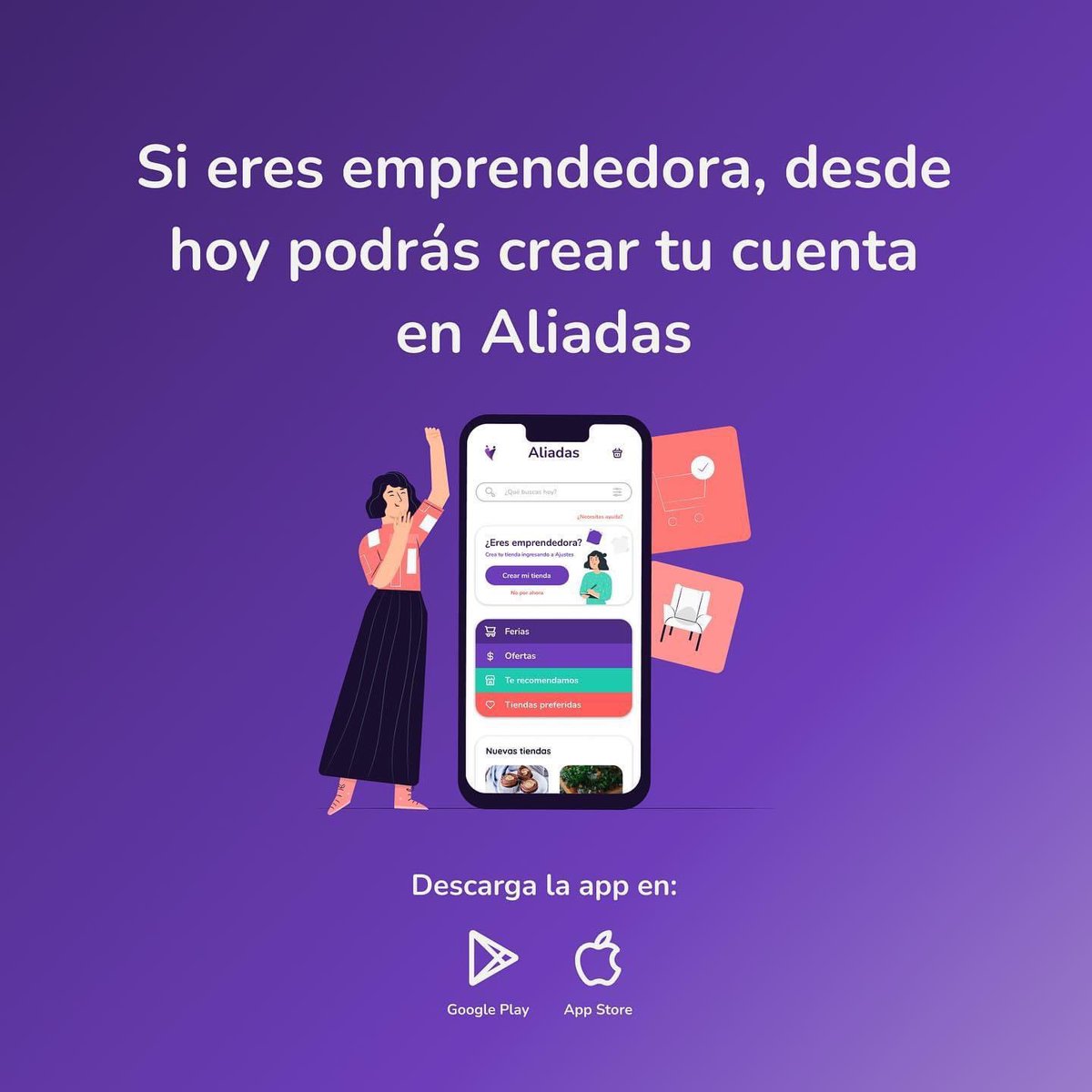 AliadasApp's tweet photo. Les traemos buenas noticias: ya está disponible Aliadas en App Store y Google Play! 🥳

Por ahora estaremos invitando sólo a emprendedoras a crear sus tiendas.

📲 Encuentra el link de descarga en https://t.co/dEmzSv29Cc

¿Quieres ser parte de Aliadas? Te estamos esperando! https://t.co/e5wN6nRrtf