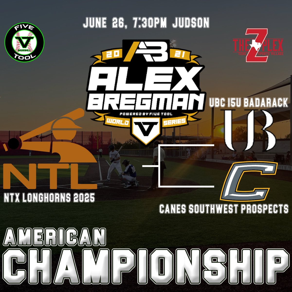 FiveTool's tweet photo. The Championship Games of the @ABREG_1 15U World Series are tonight at @MelissaSports! 

@StixBaseballTX vs. @MarucciEliteTX 

@ntlbaseball vs. @UnitedBC_USA or @TheCanesSW 

#WatchEm #BregmanWS https://t.co/ZZw4GgvzWd