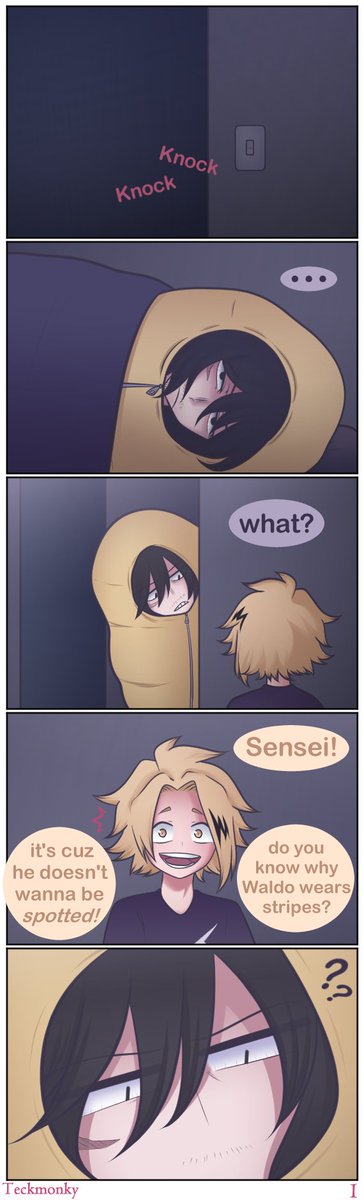 And then when he went back to his room, he found the rest of his students wanting to be tucked in 😔
This is from when they first moved into the dorms 
#bnha #dadzawa 