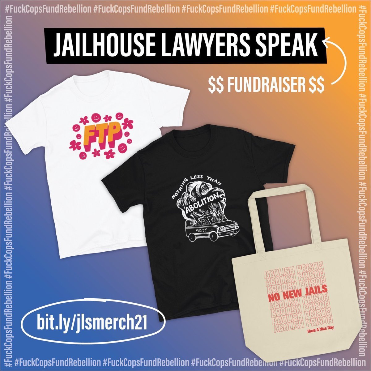 Incarcerated organizers with Jailhouse Lawyers Speak (JLS) are on the front lines of abolitionist organizing behind bars. You can help fund their vital organizing by picking up some abolitionist merch - 100% of funds go to JLS! pick up and uplift!: bit.ly/jlsmerch21