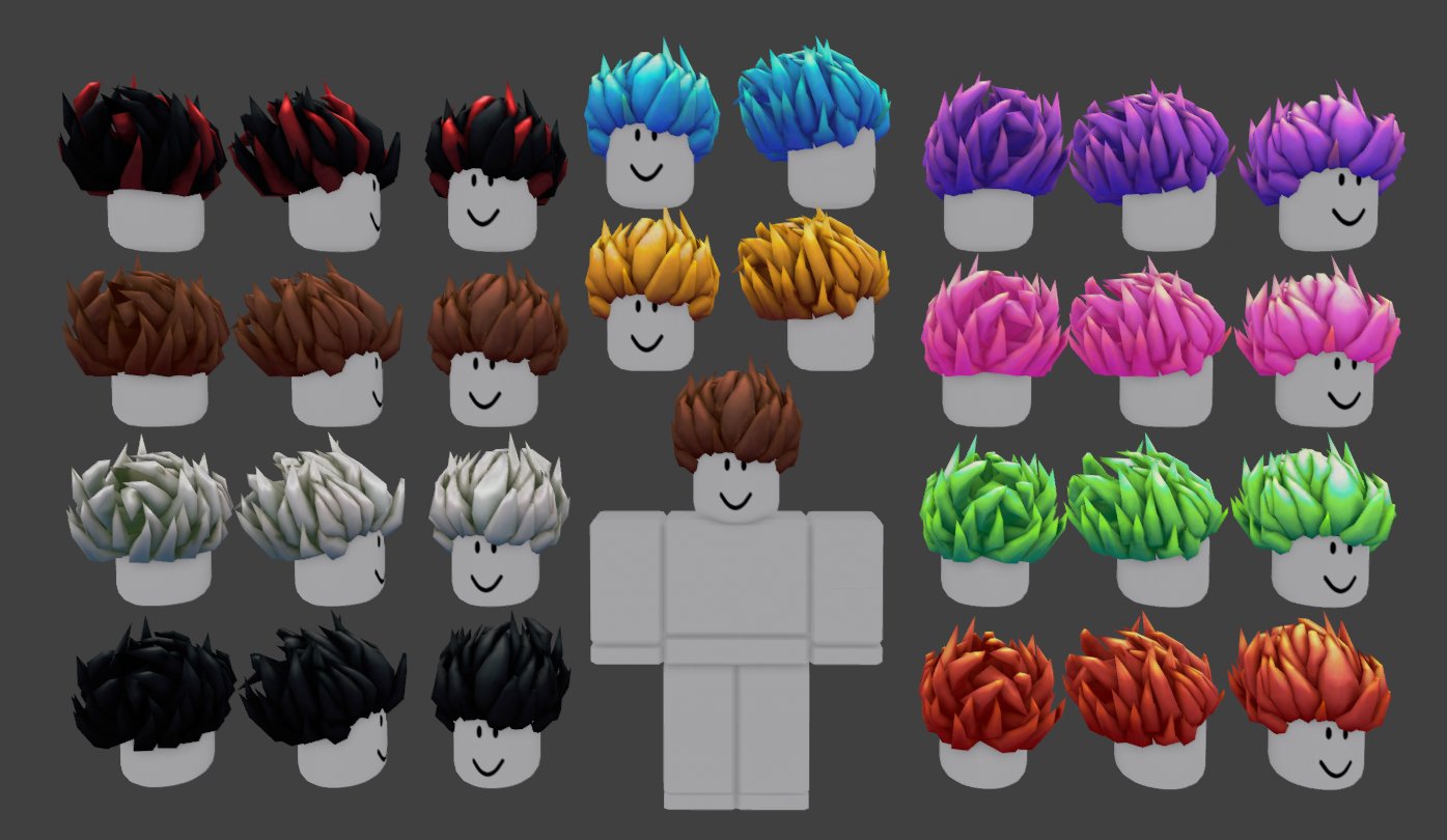 roblox character with blue spiky hair and kerbt shirt