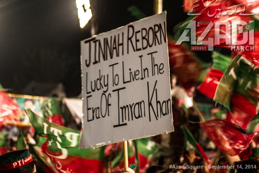 PTIofficial's tweet photo. With all the sentiments of Self Esteem and Dignity, it reminds us of a placard from Dharna which captured the good fortune of living in the Imran Khan era #NayaPakistan. https://t.co/ST9kJ94xts