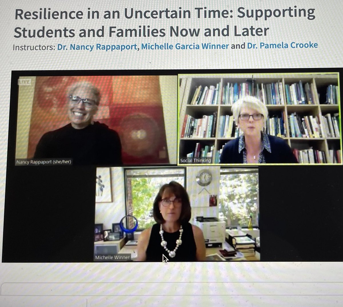 NancyTarshis's tweet photo. ⁦@docrappaport⁩ wonderful talk on resilience. Particularly ❤️Q: How do we answer the hard questions?A: Be willing to hear them. ⁦@socialthinking⁩ #resilience #covid #trauma #ambiguousloss https://t.co/vGyz1wyqcl