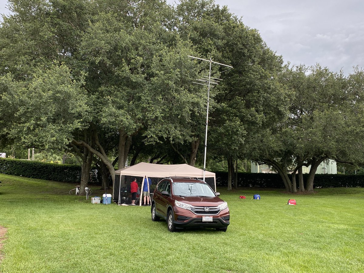 WD4WDW's tweet photo. Getting a little operating in before rain moves through. Cloudy, but some breaks in the clouds. Although as I type this we are going to power down again due to lightning. #ARRLFD https://t.co/4CSz2NVpzP