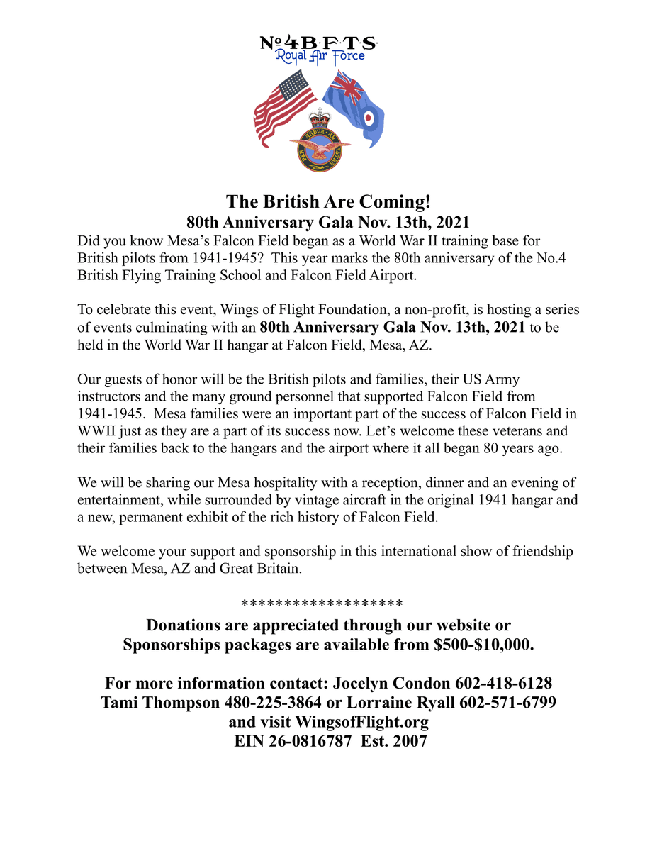 compliance_az's tweet photo. Did you know our very own #FalconField started as a World War II training base? Or that @WingsOfFlight is throwing a Gala to celebrate the 80th Anniversary of the No. 4 British Flying Training School? 

#AZ #AZEvents #MesaAZ #StearMan https://t.co/OK6MdeqqZ4