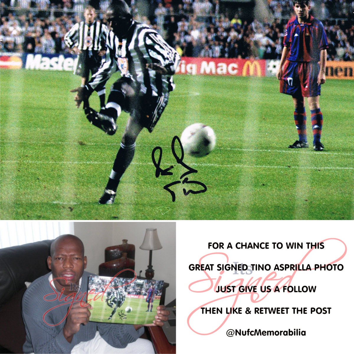 NufcMemorabilia's tweet image. COMPETITION! To have a chance of winning this genuine Tino Asprilla photo + proof, the usual rules apply. Follow us, Like the post and Retweet it. Draw will take place on Tuesday 6th July #NUFC #NewcastleUtd #TinoTinoTino #Asprilla #Tino