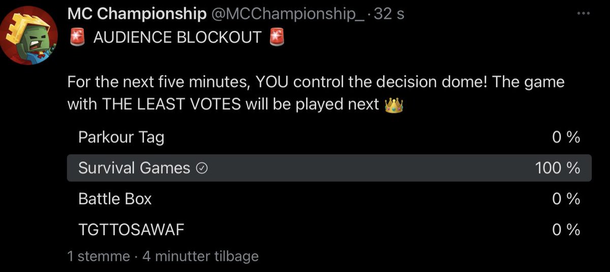 ProfWillow1337's tweet photo. I WAS THE FIRST VOTE OMFG @MCChampionship_ https://t.co/AX6jG5Iw5z