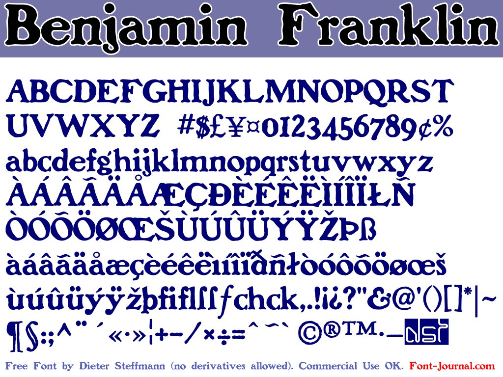 fontjournal's tweet image. I've not been updating with 'new' fonts much lately, but I did just upload an updated archive of the free Benjamin Franklin font by Dieter Steffmann, which now includes updated text, images & font format support. Part of the problem is being busy (or ill). w3n.us/benjaminfrankl…