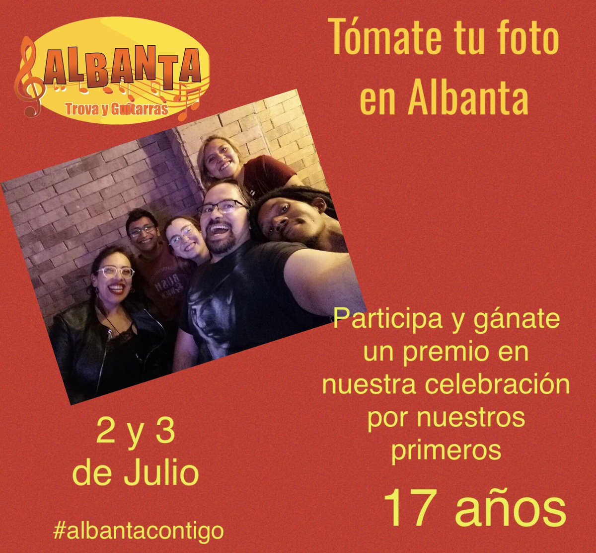 CUMPLIMOS 17 AÑOS.
Mándanos tu foto reciente en Albanta.
Nosotros publicaremos las fotos en nuestra página el domingo.
Comparte tu foto e invita a tus amigos a darle LIKE. 
Las fotos con más LIKES recibirán un premio en nuestra celebración de aniversario.
#albanta #albantacontigo