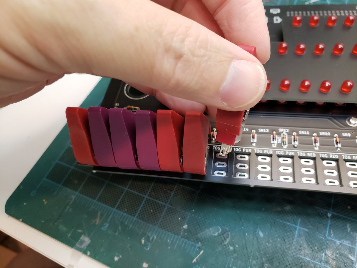 mark_lawler's tweet image. 26 switches to install.  Some off/on and others momentary on. Trying not to solder any upside down (I almost totally screwed up 21 of them!).  Good news is Oscar provides handy spacing guides that also tells you the type, color, and direction. #PiDP11 #pdp11 #RetroComputing