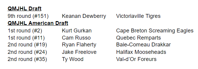 NVRiverRats's tweet photo. Congrats to the six current River Rats who were selected in the 2021 QMJHL Draft and QMJHL American Draft. It's nice to see our players being recognized. https://t.co/GzxQ04bjlK