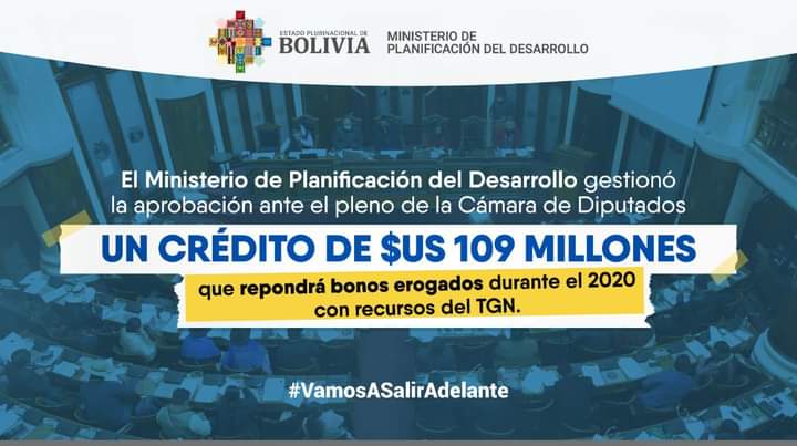 minplanifica's tweet photo. #SabemosADondeVamos #VamosASalirAdelante
El pleno de la Cámara de Diputados aprueba por unanimidad el crédito de 100 millones de euros que repondrá dinero erogado en bonos en la gestión 2020. https://t.co/wMKDG4gte4