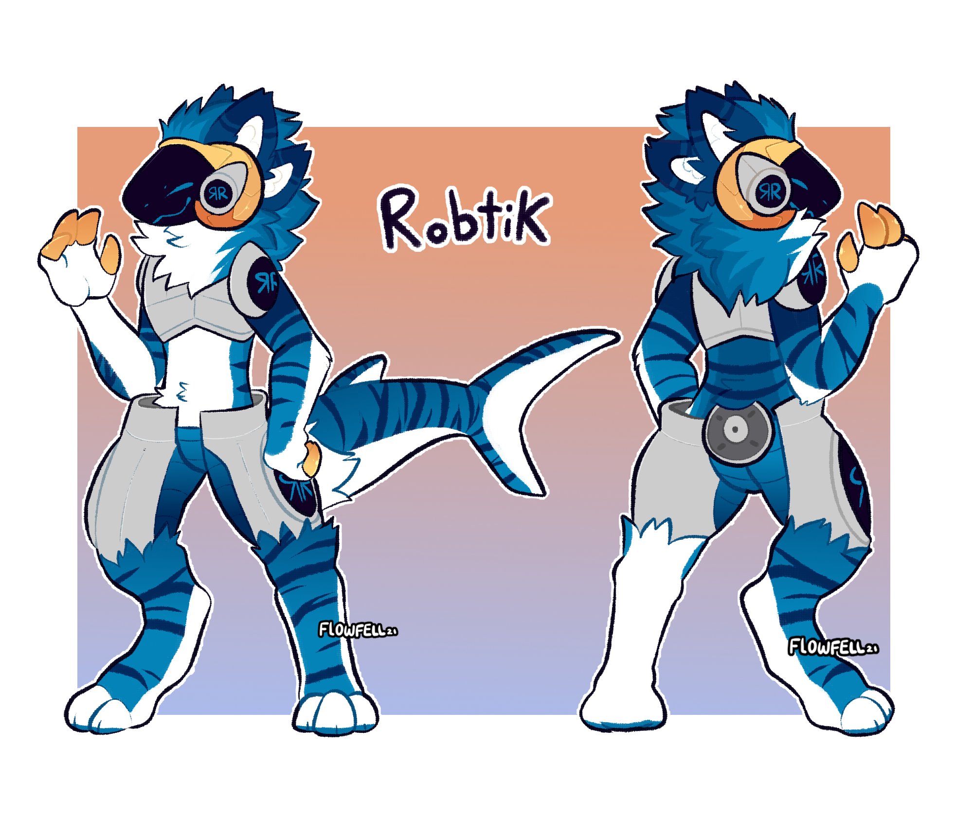 Anthro protogen with blue accents and unique horns and tail