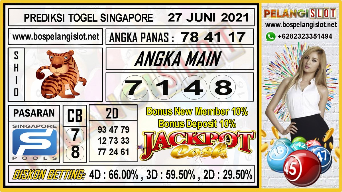 Pelangi Slot On Twitter: "Prediksi Togel Singapore Pools 27 Juni 2021 Angka  Main : 7 1 4 8 Colok Bebas : 7 / 8 Shio : Harimau Angka Panas : 78 41