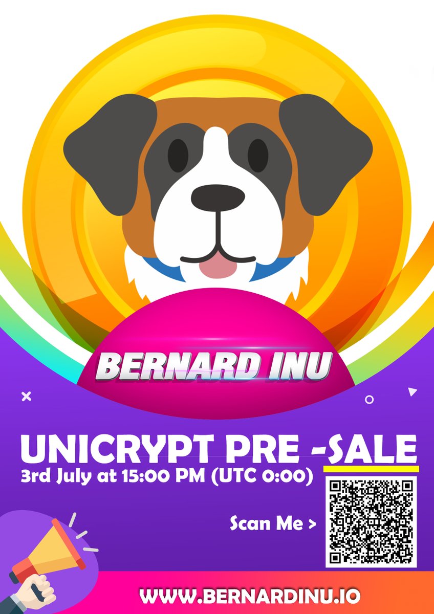 Hello dear community members, we are happy to announce that pre-sale scheduled on 3rd July at 15:00 PM (UTC 0:00) On Unicrypt Platform
app.unicrypt.network/amm/pancake-v2…
Participate for Whitelisting competition on the link below.
sweepwidget.com/view/25724-9sz…

#doge #UniCrypt #whitelist #BSCGem