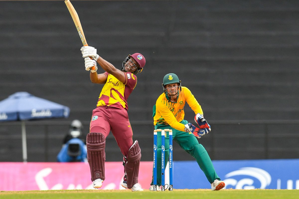 windiescricket's tweet photo. WI WIN by 8️⃣ Wickets! 🔥🔥

The 1st of the CG Insurance T20I Series goes to the #MenInMaroon 🌴🏏

#WIvSA #MenInMaroon https://t.co/KDqYlP3mG6