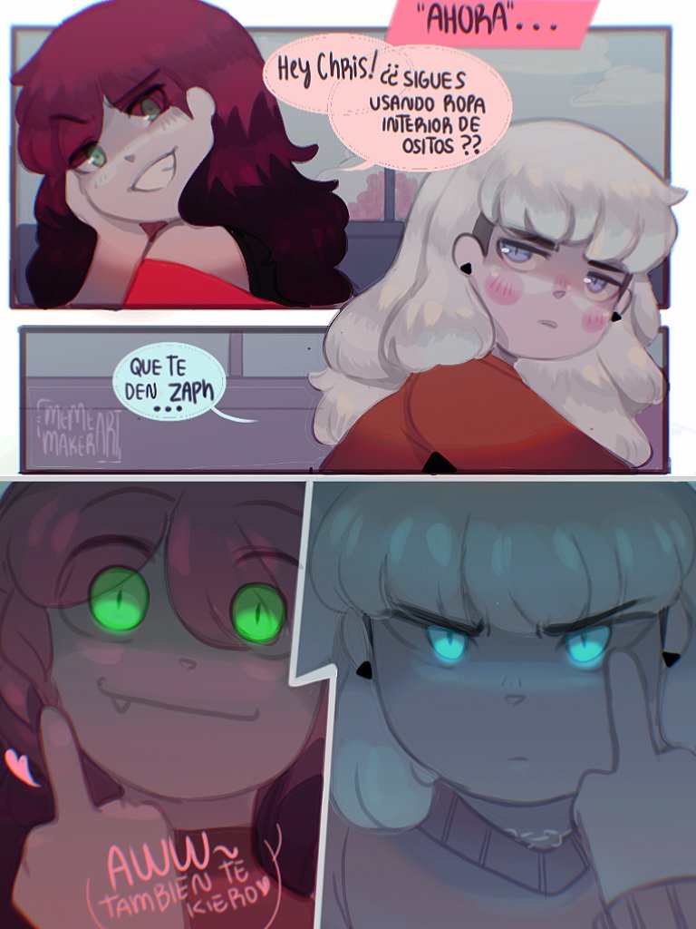Mememak04554938's tweet photo. Tenia ganas de practicar un coloreado mas decente en mis mini comics , no se crean me costó 2DIAS X"D bueno creo que valió la pena , dibuje a las nenas Zaphire de mi Besti y a mi Chris , mi BFF ya quería un dibujo de ambas otra vez y pos le di el comic XD #C2MC #MemeMaker #MYART https://t.co/n9ZyYAgtLk