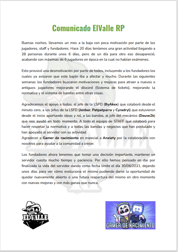 valle_rp's tweet photo. NUEVO COMUNICADO!!

Más información en https://t.co/9TFOXjdoVf y https://t.co/CYw3SEpauu

#roleplay #GTARP #RP #FiveM #ElValleRP https://t.co/zfAtLSo9E5