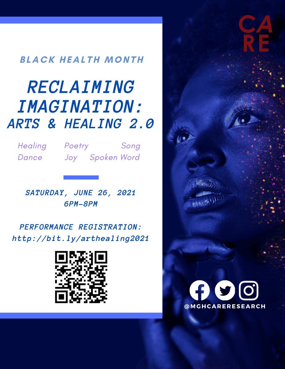 Join our Arts &amp; Healing celebration, happening now at bit.ly/celebratecare! We have a dozen local Black creatives and artists from around Boston performing and exhibiting their work, so be sure to tune in :)